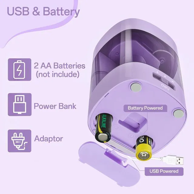 Alt view image 6 of 6 - Electric Pencil Sharpener, Automatic Pencil Sharpeners, Purple Suitable for No.2 Pencils Colored Pencils, USB & Battery Operated Pencil Sharpener for School, Home, Office, Classroom