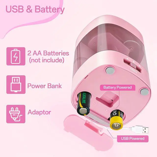 Alt view image 6 of 6 - Electric Pencil Sharpener, Automatic Pencil Sharpeners, Light Pink | Suitable for No.2 Pencils Colored Pencils, USB & Battery Operated Pencil Sharpener for School, Home, Office, Classroom
