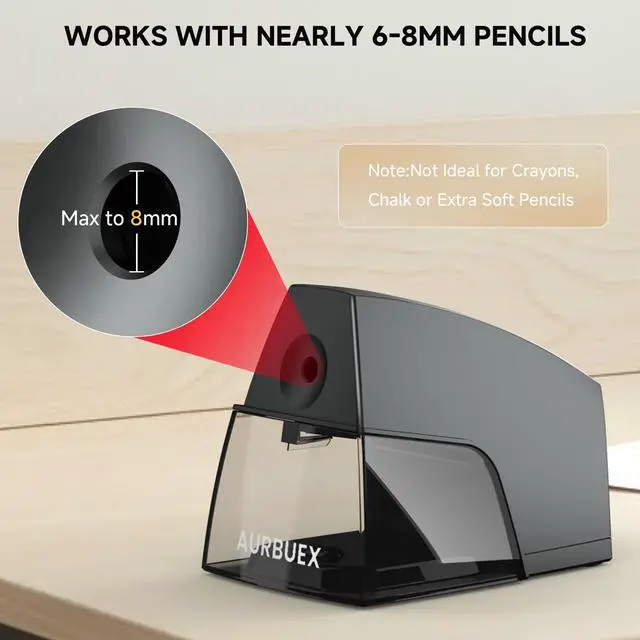 Alt view image 2 of 7 - Electric Pencil Sharpener for 6 to 8 mm Pencils Helical Blade Fast 4 Second Sharpening Large Shavings Bin Non Slip Feet Safe Design for Classroom Office and Home(S1131)