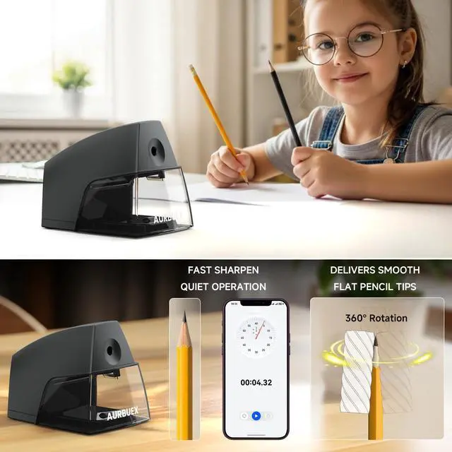 Alt view image 4 of 7 - Electric Pencil Sharpener for 6 to 8 mm Pencils Helical Blade Fast 4 Second Sharpening Large Shavings Bin Non Slip Feet Safe Design for Classroom Office and Home(S1131)