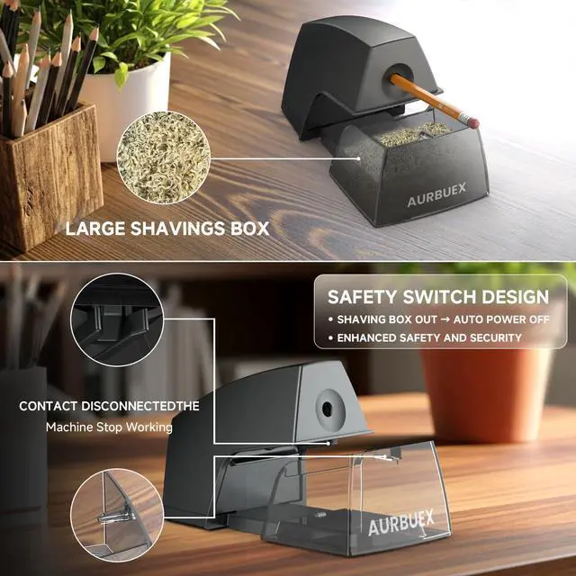 Alt view image 3 of 7 - Electric Pencil Sharpener for 6 to 8 mm Pencils Helical Blade Fast 4 Second Sharpening Large Shavings Bin Non Slip Feet Safe Design for Classroom Office and Home(S1131)