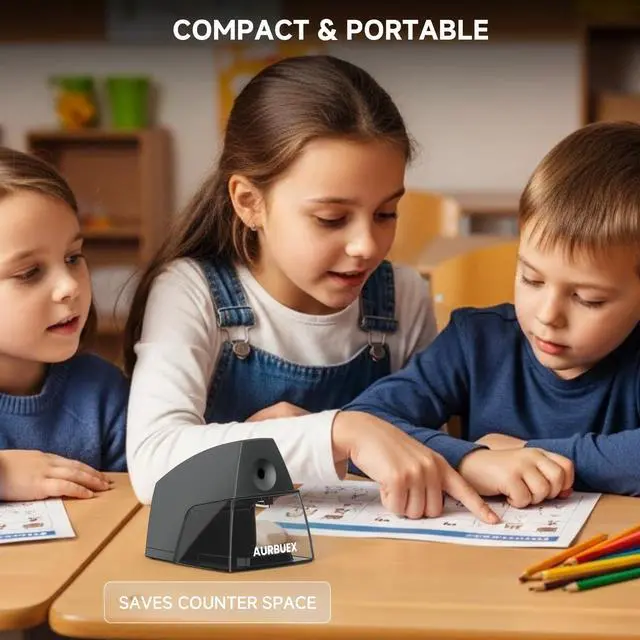 Alt view image 7 of 7 - Electric Pencil Sharpener for 6 to 8 mm Pencils Helical Blade Fast 4 Second Sharpening Large Shavings Bin Non Slip Feet Safe Design for Classroom Office and Home(S1131)