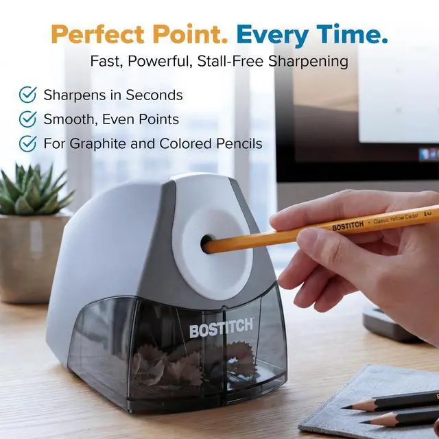 Alt view image 4 of 6 - Office Personal Electric Pencil Sharpener, Powerful Stall-Free Motor, High Capacity Shavings Tray, Gray (EPS4-KTGRAY)
