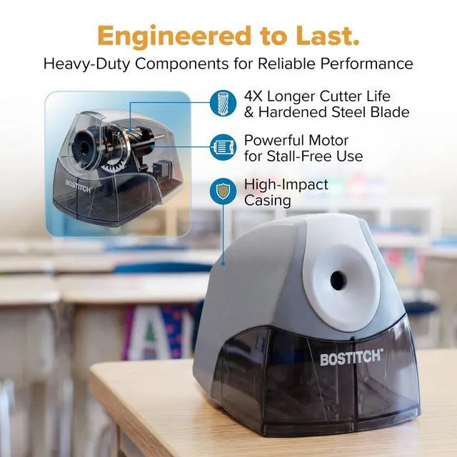 Alt view image 5 of 6 - Office Personal Electric Pencil Sharpener, Powerful Stall-Free Motor, High Capacity Shavings Tray, Gray (EPS4-KTGRAY)