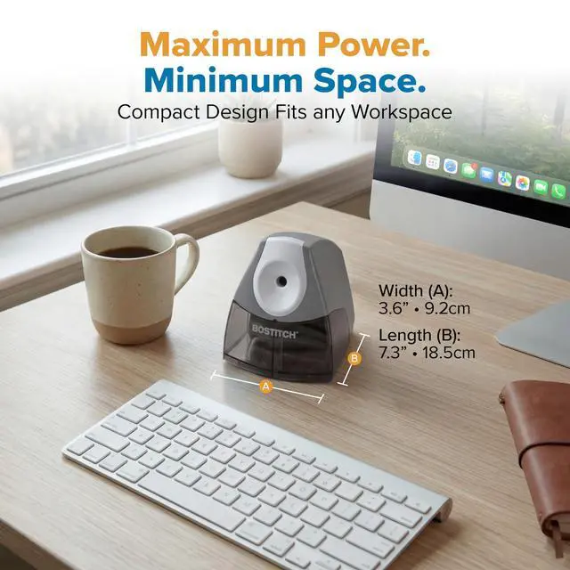 Alt view image 6 of 6 - Office Personal Electric Pencil Sharpener, Powerful Stall-Free Motor, High Capacity Shavings Tray, Gray (EPS4-KTGRAY)