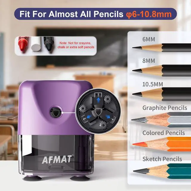 Alt view image 2 of 7 - Electric Pencil Sharpener Heavy Duty, Cordless & Rechargeable, Classroom Pencil Sharpener for 6-11mm No.2/Colored Pencils, Auto Stop, Fast Sharpen, Save Pencil, 10,000 Sharpenings, Purple, PSD3