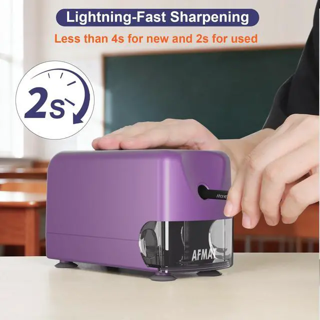 Alt view image 5 of 7 - Electric Pencil Sharpener Heavy Duty, Cordless & Rechargeable, Classroom Pencil Sharpener for 6-11mm No.2/Colored Pencils, Auto Stop, Fast Sharpen, Save Pencil, 10,000 Sharpenings, Purple, PSD3