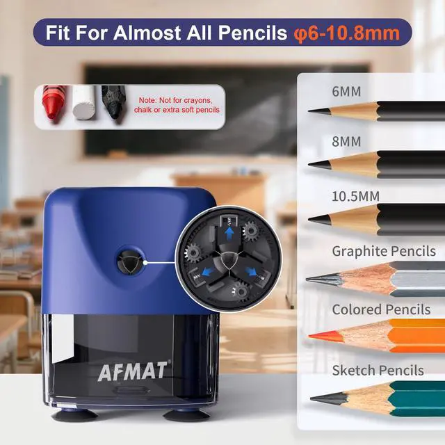 Alt view image 2 of 7 - Electric Pencil Sharpener for Classroom, Cordless & Rechargeable, Heavy Duty Pencil Sharpener for 6-11mm No.2/Colored Pencils, 10K+ Uses, Auto Stop, 2s Fast Sharpen, Battery Powered with Adapter