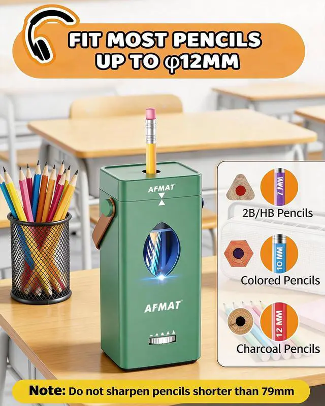 Alt view image 3 of 7 - Electric Pencil Sharpener, Rechargeable & Cordless, Fully Automatic Pencil Sharpener for Classroom, Auto in & Out, 5 Sharpness Modes, Heavy Duty Sharpeners for 6-12mm No.2/Jumbo Pencils PSC7