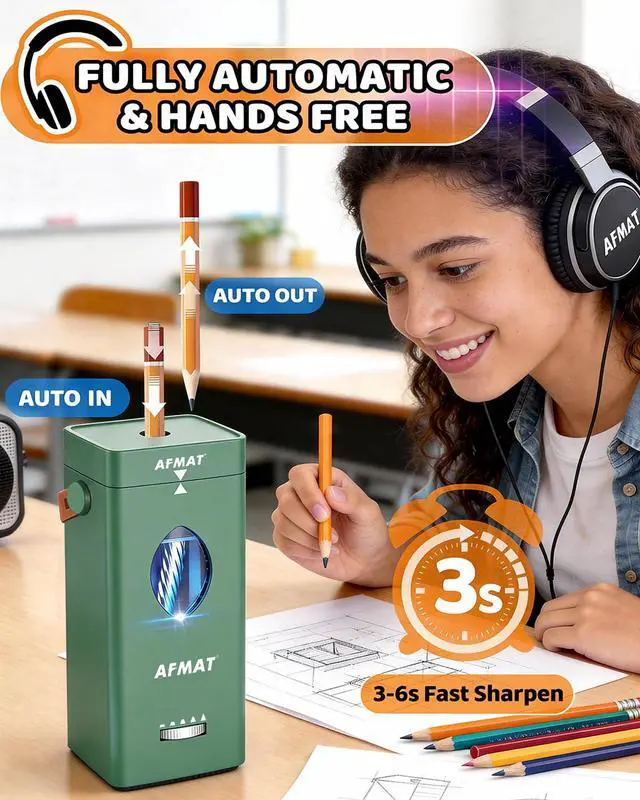 Alt view image 2 of 7 - Electric Pencil Sharpener, Rechargeable & Cordless, Fully Automatic Pencil Sharpener for Classroom, Auto in & Out, 5 Sharpness Modes, Heavy Duty Sharpeners for 6-12mm No.2/Jumbo Pencils PSC7