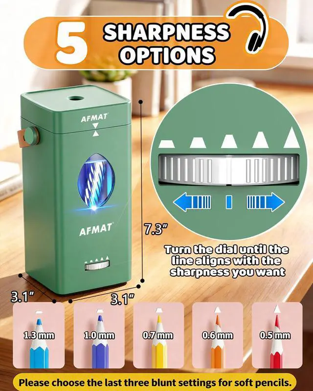 Alt view image 4 of 7 - Electric Pencil Sharpener, Rechargeable & Cordless, Fully Automatic Pencil Sharpener for Classroom, Auto in & Out, 5 Sharpness Modes, Heavy Duty Sharpeners for 6-12mm No.2/Jumbo Pencils PSC7