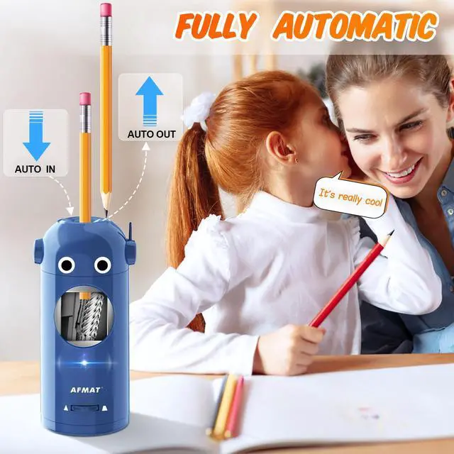Alt view image 2 of 6 - Electric Pencil Sharpener for Colored Pencils 7-11.5mm, Fully Automatic Robot Pencil Sharpener, Auto in & Out, Rechargeable Hands-Free for Classroom/Home/Office, Battery Operated, PSX5RB, Blue