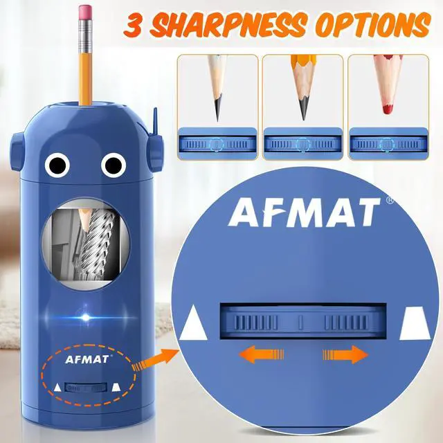 Alt view image 4 of 6 - Electric Pencil Sharpener for Colored Pencils 7-11.5mm, Fully Automatic Robot Pencil Sharpener, Auto in & Out, Rechargeable Hands-Free for Classroom/Home/Office, Battery Operated, PSX5RB, Blue