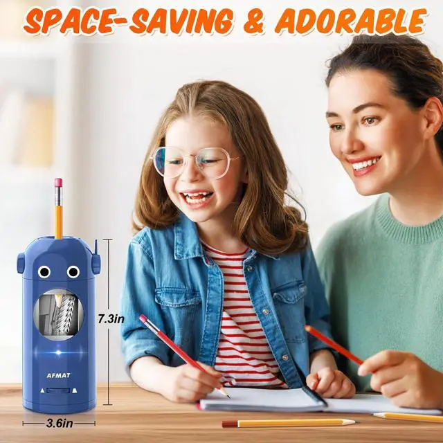 Alt view image 6 of 6 - Electric Pencil Sharpener for Colored Pencils 7-11.5mm, Fully Automatic Robot Pencil Sharpener, Auto in & Out, Rechargeable Hands-Free for Classroom/Home/Office, Battery Operated, PSX5RB, Blue