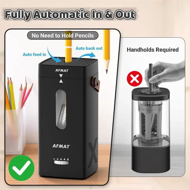 Alt view image 2 of 7 - Electric Pencil Sharpener, Fully Automatic Pencil Sharpener, Auto in & Out, Rechargeable Hands-Free Sharpeners for Jumbo & Colored Pencils (6.5-12mm), Portable for Home/Classroom/Office PSC6