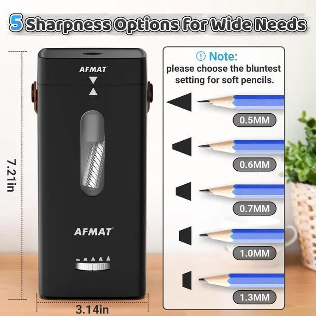 Alt view image 3 of 7 - Electric Pencil Sharpener, Fully Automatic Pencil Sharpener, Auto in & Out, Rechargeable Hands-Free Sharpeners for Jumbo & Colored Pencils (6.5-12mm), Portable for Home/Classroom/Office PSC6