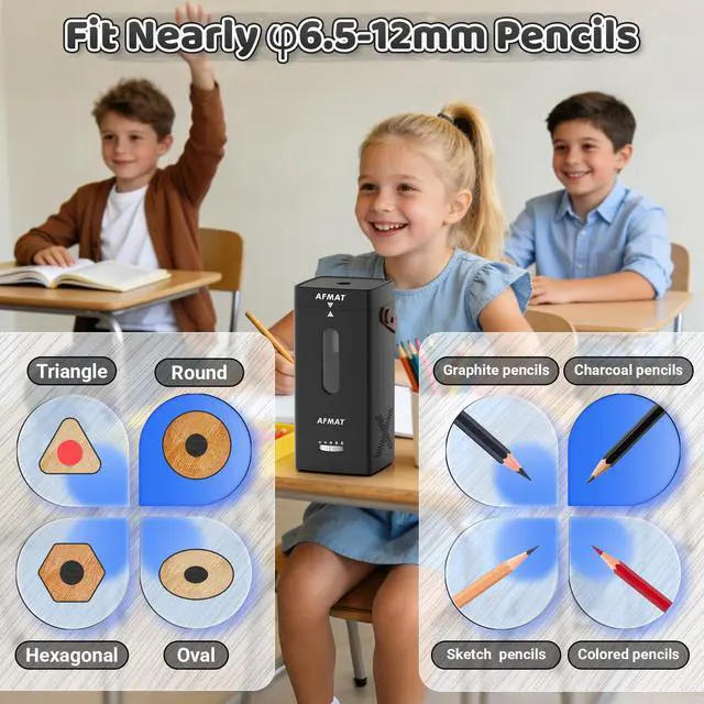 Alt view image 4 of 7 - Electric Pencil Sharpener, Fully Automatic Pencil Sharpener, Auto in & Out, Rechargeable Hands-Free Sharpeners for Jumbo & Colored Pencils (6.5-12mm), Portable for Home/Classroom/Office PSC6