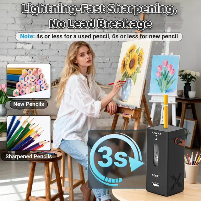 Alt view image 6 of 7 - Electric Pencil Sharpener, Fully Automatic Pencil Sharpener, Auto in & Out, Rechargeable Hands-Free Sharpeners for Jumbo & Colored Pencils (6.5-12mm), Portable for Home/Classroom/Office PSC6