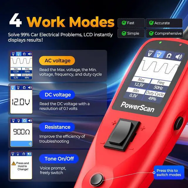 Alt view image 3 of 7 - PowerScan PS100 Circuit Tester 2.0, 12-24V Power Circuit Probe Tool