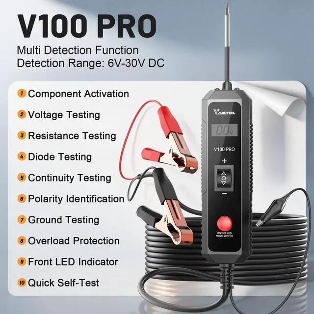 Alt view image 2 of 7 - V100 PRO Power Circuit Probe Tester, 6V-30V DC Multifunctional Car Test Light Automotive with Component Activation, Voltage, Continuity Test, Overload Protection for Car SUV RV Motorcycle