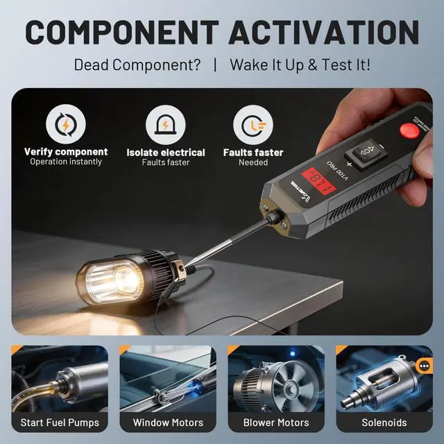Alt view image 3 of 7 - V100 PRO Power Circuit Probe Tester, 6V-30V DC Multifunctional Car Test Light Automotive with Component Activation, Voltage, Continuity Test, Overload Protection for Car SUV RV Motorcycle