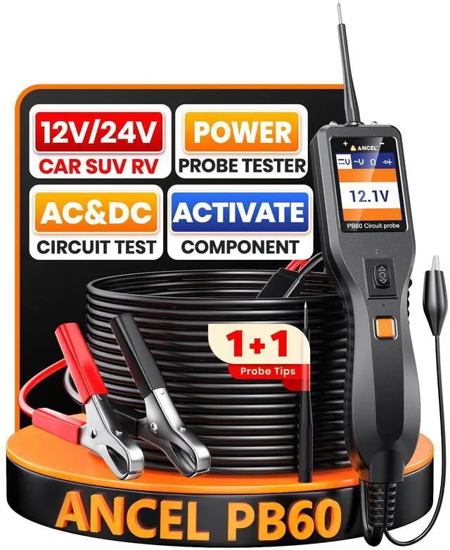 Main image of PB60 Automotive Power Circuit Probe Tester 12-24V, All-in-One Electrical Diagnostic Tool with Component Activation, Short Finder, Digital Multimeter Ohmmeter Functions for Cars Trucks RVs