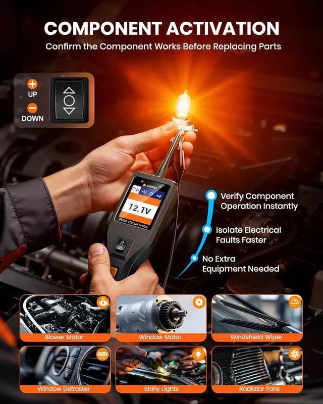 Alt view image 3 of 7 - PB60 Automotive Power Circuit Probe Tester 12-24V, All-in-One Electrical Diagnostic Tool with Component Activation, Short Finder, Digital Multimeter Ohmmeter Functions for Cars Trucks RVs