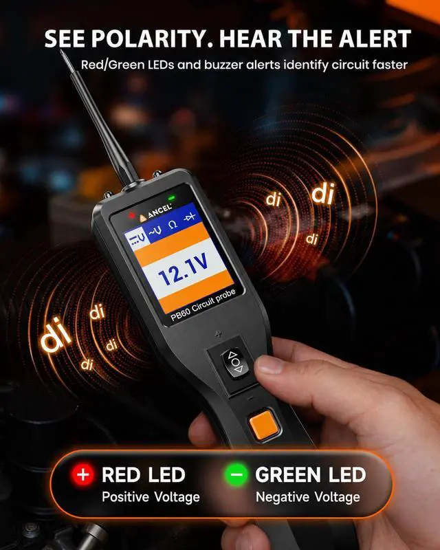 Alt view image 5 of 7 - PB60 Automotive Power Circuit Probe Tester 12-24V, All-in-One Electrical Diagnostic Tool with Component Activation, Short Finder, Digital Multimeter Ohmmeter Functions for Cars Trucks RVs