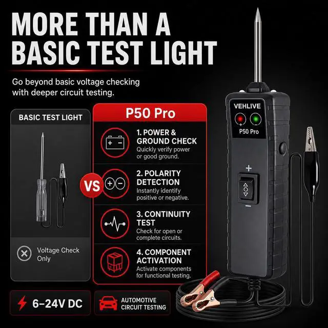 Alt view image 3 of 7 - P50 Pro Power Circuit Probe Tester, 6-24V DC Automotive Circuit Tester