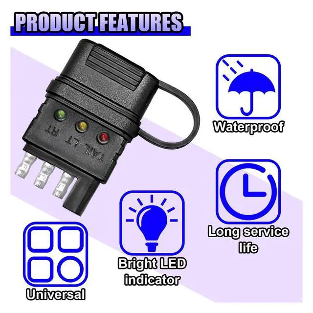Alt view image 4 of 6 - 4-Way Flat Trailer Wiring Tester, Double End Male&Female Plug