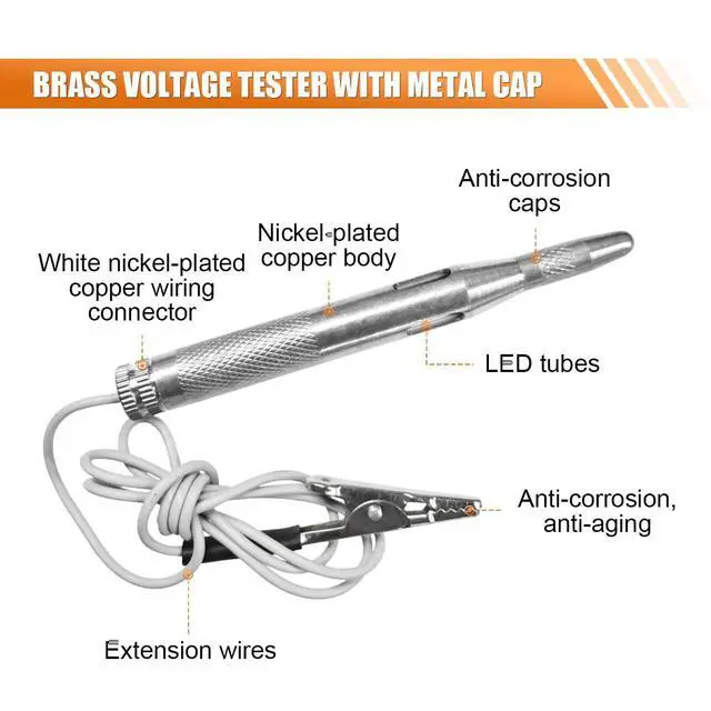 Alt view image 3 of 6 - Test Light Automotive, 6V 12V 24V Car Voltage Circuit Tester Pen, Car Bidirectional Light Tester with Lamp Long Probe Extended Wire, Electrical Voltage Tester for Vehicle (Nickelplatedcopper)