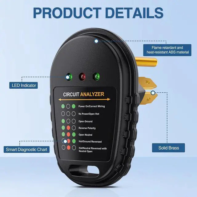 Alt view image 7 of 7 - 30 AMP RV Circuit Tester with LED Indicator Light