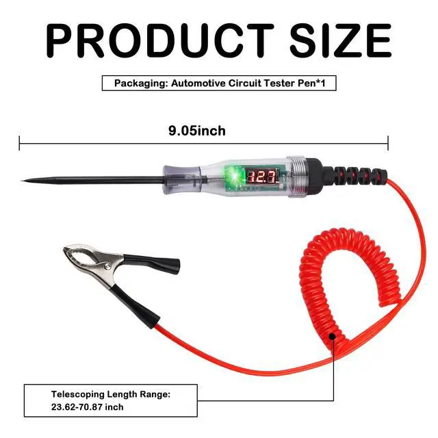Alt view image 2 of 7 - 5-90V Automotive Digital Test Light,LED Voltmeter Circuit Tester Pen