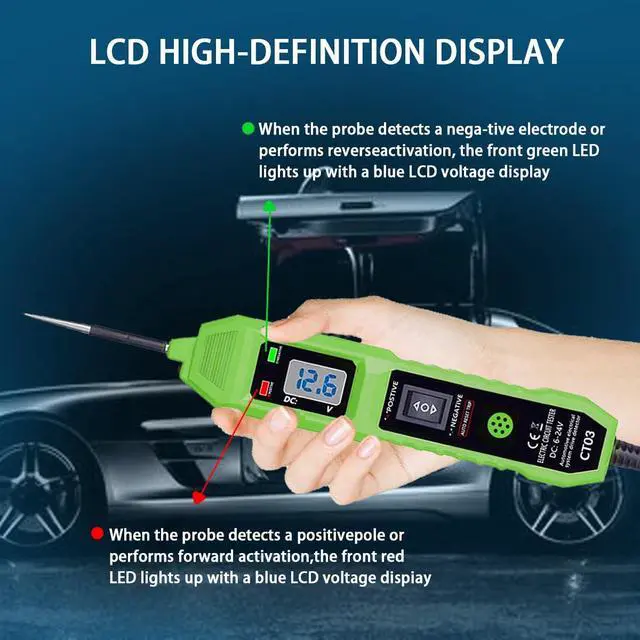 Alt view image 4 of 7 - CT03 Power Circuit Tester, 6-24V DC Test Light Short Circuit, Automotive Component Electrical Polarity Identify Continuity Tester, Overload Protection