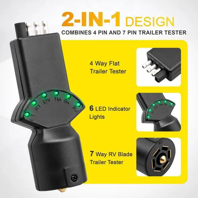 Alt view image 2 of 7 - 7 Way Blade & 4 Pin Trailer Light Circuit Tester with LED Indicators 6 Function Light Tester for RV Truck Vehicle Side Trailer Socket Tester