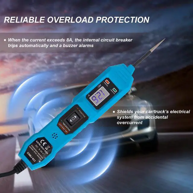 Alt view image 3 of 7 - Power Circuit Probe Tester, 6V-24V DC Automotive Car Electric Fuse & Voltage Tester with LED Test Light, HD LCD Readout, Overload Protection, Short Circuit Finder with 14.7FT Cable