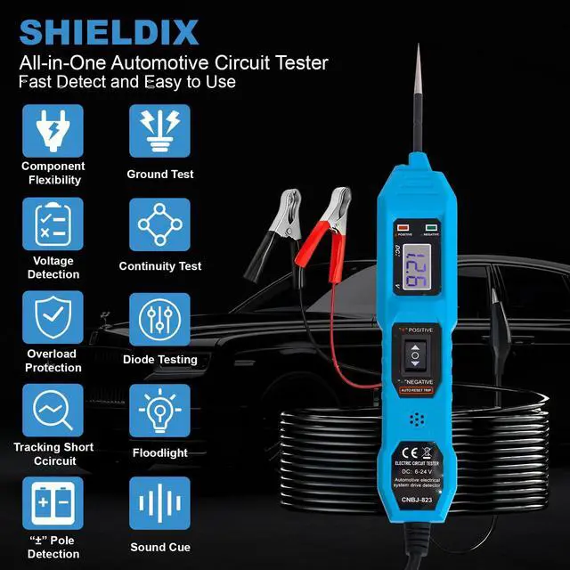 Alt view image 2 of 7 - Power Circuit Probe Tester, 6V-24V DC Automotive Car Electric Fuse & Voltage Tester with LED Test Light, HD LCD Readout, Overload Protection, Short Circuit Finder with 14.7FT Cable