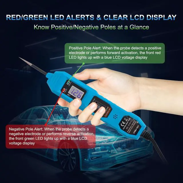 Alt view image 6 of 7 - Power Circuit Probe Tester, 6V-24V DC Automotive Car Electric Fuse & Voltage Tester with LED Test Light, HD LCD Readout, Overload Protection, Short Circuit Finder with 14.7FT Cable