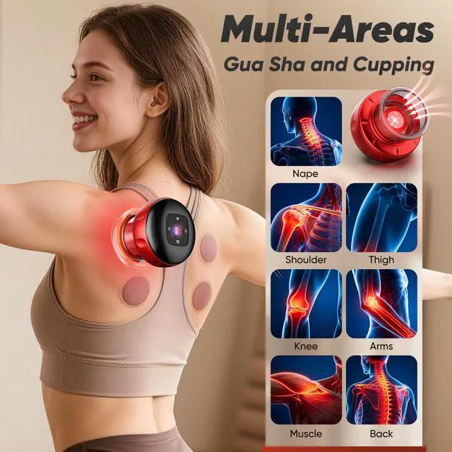 Alt view image 4 of 7 - 2 Pack Smart Cupping Therapy Massager with Red Light, 7-in-1 Electric Cupping Device, Dynamic Cupping Set with 12-Levels Suction & Heat, Cupping Machine for Pain Relief, Muscle Soreness, Aches, Knots
