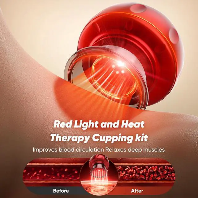 Alt view image 3 of 7 - 2 Pack Smart Cupping Therapy Massager with Red Light, 7-in-1 Electric Cupping Device, Dynamic Cupping Set with 12-Levels Suction & Heat, Cupping Machine for Pain Relief, Muscle Soreness, Aches, Knots