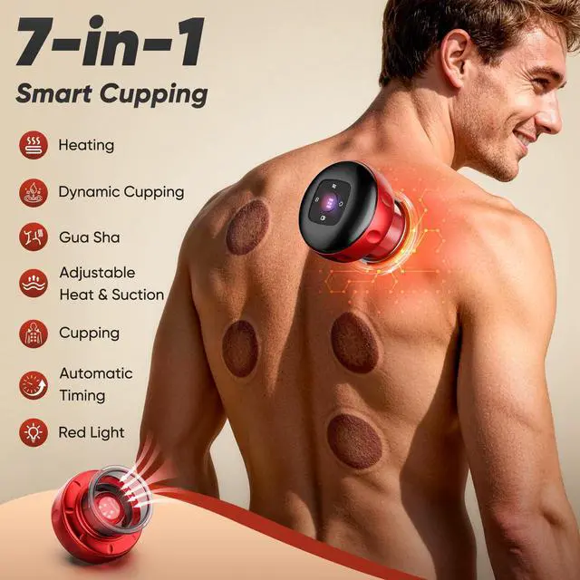 Alt view image 2 of 7 - 2 Pack Smart Cupping Therapy Massager with Red Light, 7-in-1 Electric Cupping Device, Dynamic Cupping Set with 12-Levels Suction & Heat, Cupping Machine for Pain Relief, Muscle Soreness, Aches, Knots