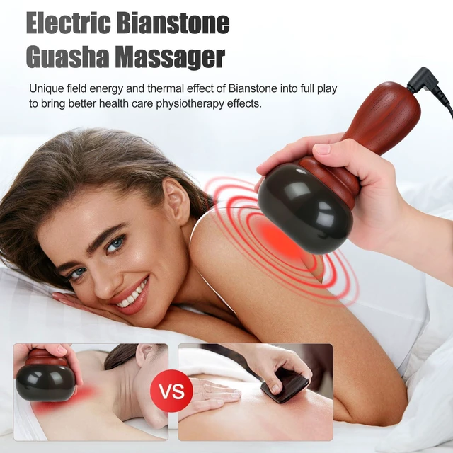 Alt view image 4 of 7 - Hot Stones for Massage,Electric Body Massager with Temperature Adjustment,Natural Bian Stone Gua Sha Scraping Massager for Home SPA,Effective Care for the Whole Body