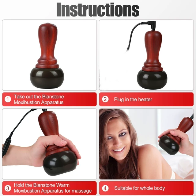 Alt view image 6 of 7 - Hot Stones for Massage,Electric Body Massager with Temperature Adjustment,Natural Bian Stone Gua Sha Scraping Massager for Home SPA,Effective Care for the Whole Body