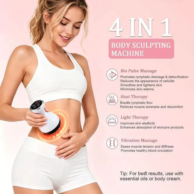 Alt view image 2 of 7 - 4 in 1 Cordless Body Massager with Heat, Vibration, Rhythm Mode and Red Light, Body Gua Sha Tool for Legs, Arms, Belly, Back, Neck and Shoulders, Handheld Body Care Device - White