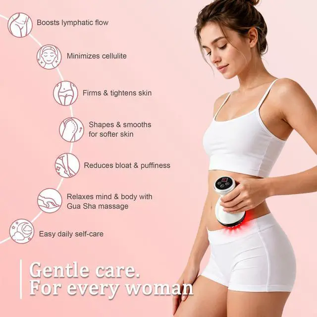 Alt view image 3 of 7 - 4 in 1 Cordless Body Massager with Heat, Vibration, Rhythm Mode and Red Light, Body Gua Sha Tool for Legs, Arms, Belly, Back, Neck and Shoulders, Handheld Body Care Device - White
