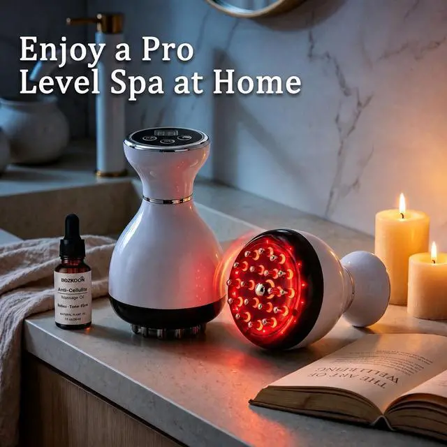 Alt view image 5 of 7 - 4 in 1 Cordless Body Massager with Heat, Vibration, Rhythm Mode and Red Light, Body Gua Sha Tool for Legs, Arms, Belly, Back, Neck and Shoulders, Handheld Body Care Device - White