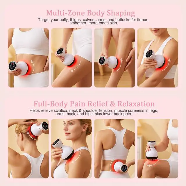Alt view image 7 of 7 - 4 in 1 Cordless Body Massager with Heat, Vibration, Rhythm Mode and Red Light, Body Gua Sha Tool for Legs, Arms, Belly, Back, Neck and Shoulders, Handheld Body Care Device - White