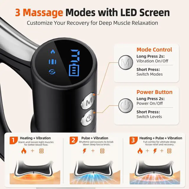 Alt view image 4 of 7 - 3-in-1 Heated Muscle Scraper Tool, Electric Muscle Massager with Vibration,