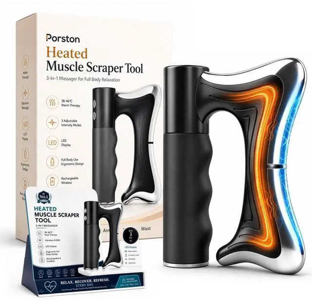 Main image of Heated Muscle Scraper Tool, Electric Full Body Contouring Device, Gua Sha Massager and Fascia Knife for Deep Tissue Relaxation, Portable Arm Leg Back Neck Waist Care with LED Display