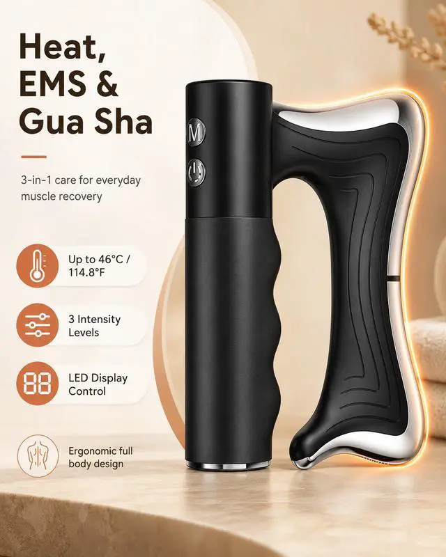 Alt view image 2 of 7 - Heated Muscle Scraper Tool, Electric Full Body Contouring Device, Gua Sha Massager and Fascia Knife for Deep Tissue Relaxation, Portable Arm Leg Back Neck Waist Care with LED Display
